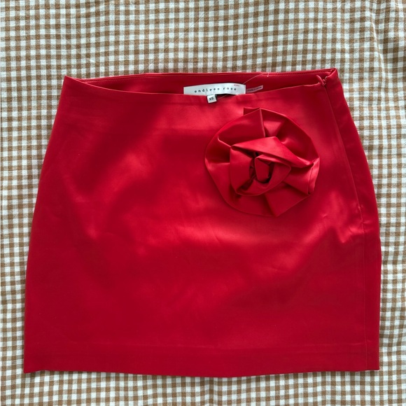 Endless Rose Red Mini Skirt with Floral Detail - Picture 2 of 4